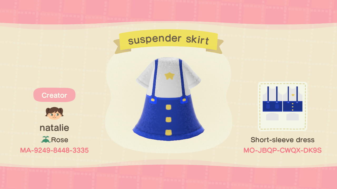 Animal Crossing Design Code: MO-JBQP-CWQX-DK95 suspender skirt