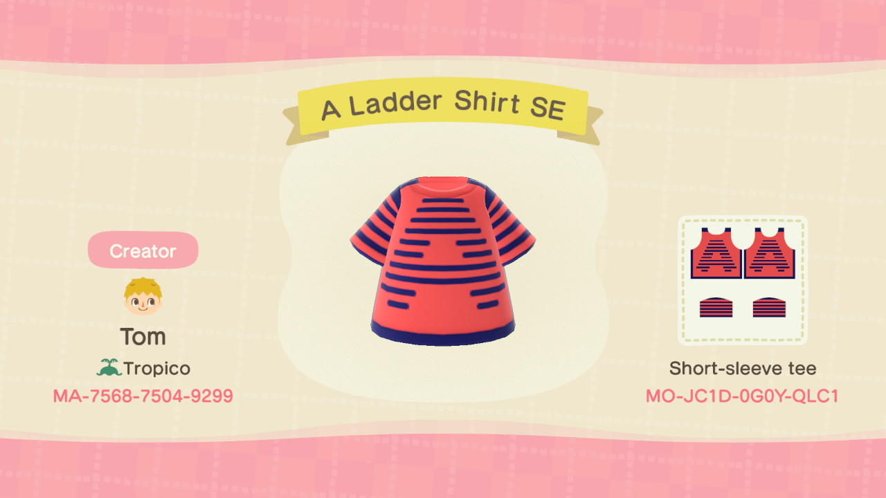 Animal Crossing Design Code: MO-JC1D-0G0Y-QLC1 A Ladder Shirt SE
