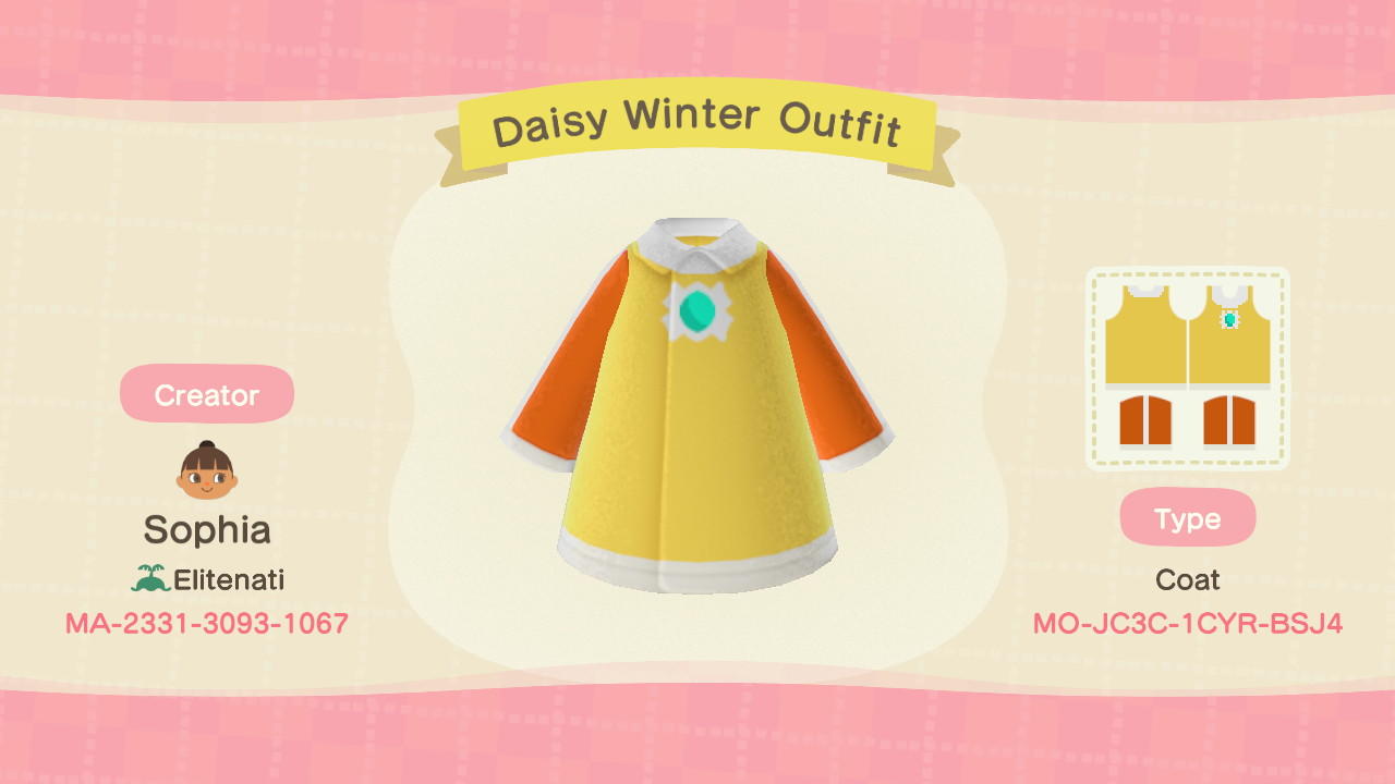 Animal Crossing Design Code: MO-JC3C-1CYR-BSJ4 Daisy Winter Outfit