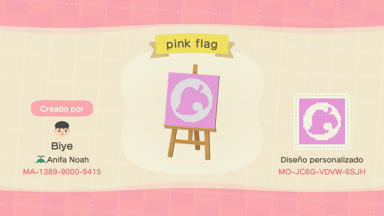 Animal Crossing Design Code: MO-JC6G-VDVW-6SJH Pink nook Flag