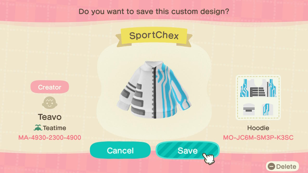 Animal Crossing Design Code: MO-JC6M-SM3P-K3SC SportChex