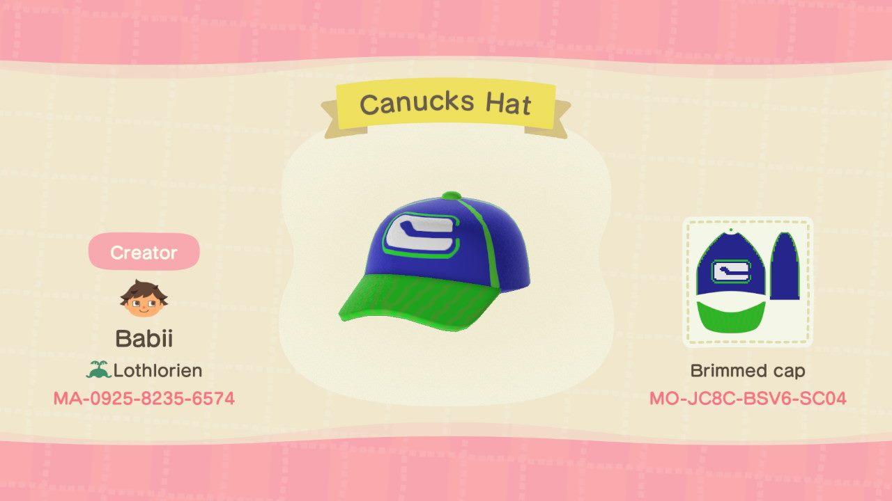 Animal Crossing Design Code: MO-JC8C-BSV6-SC04 Canucks Hat