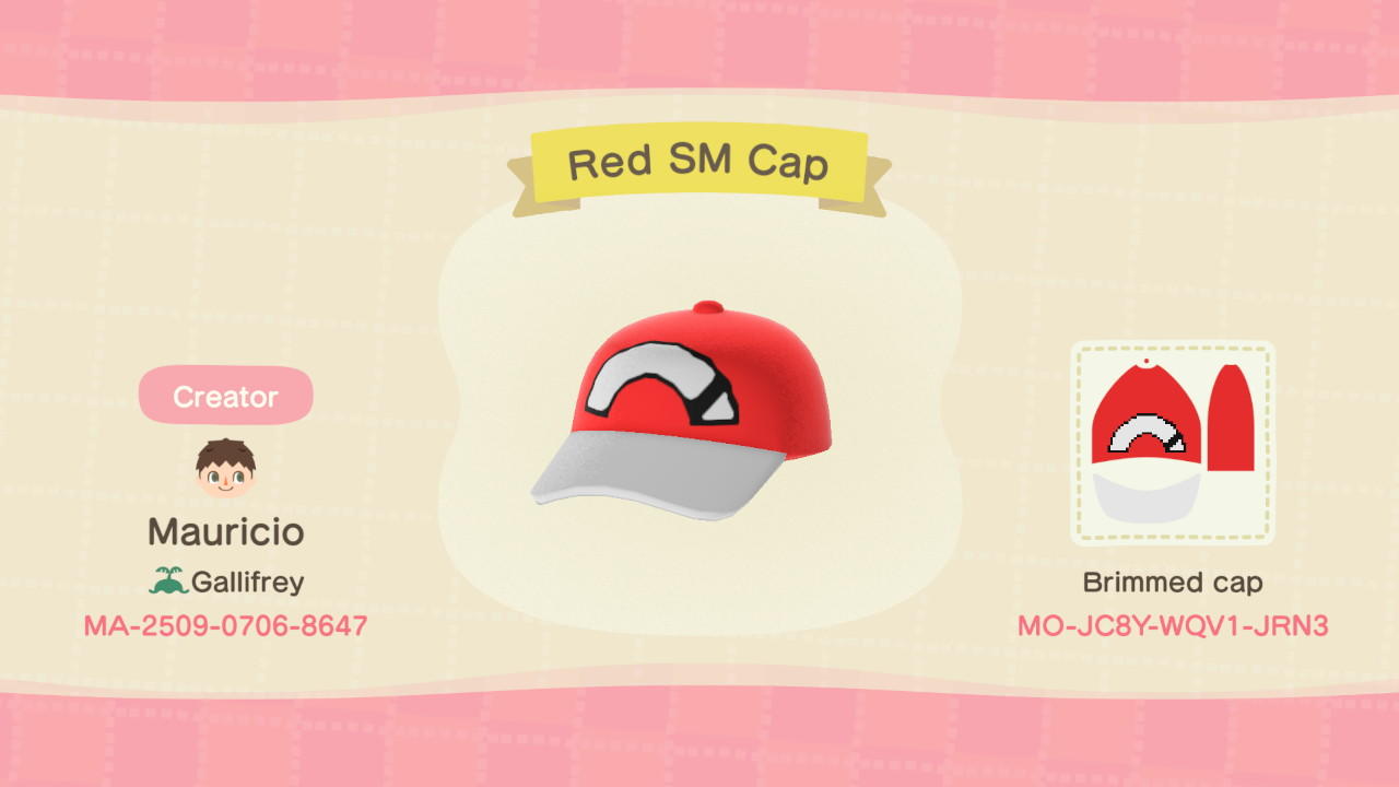 Animal Crossing Design Code: MO-JC8Y-WQV1-JRN3 Red SM Cap