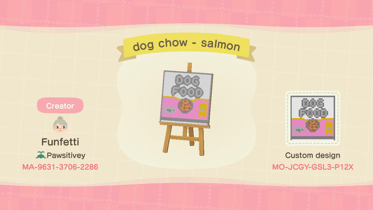 Animal Crossing Design Code: MO-JCGY-GSL3-P12X Dog Chow - Salmon