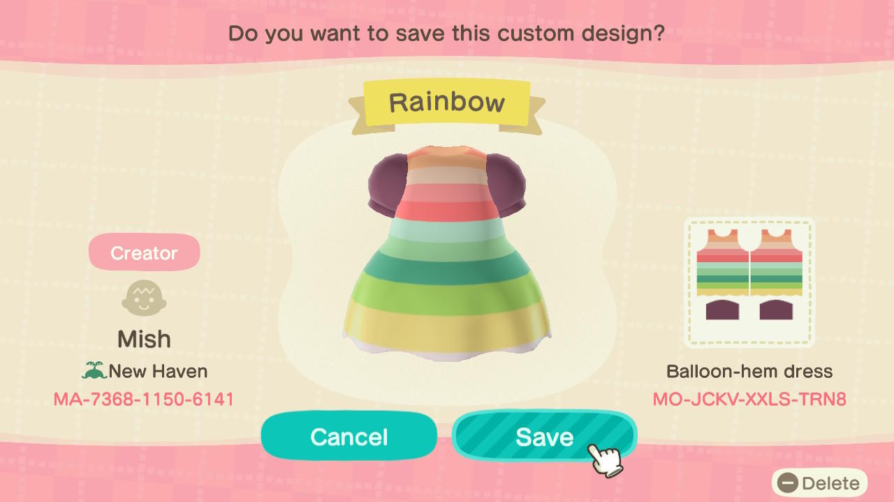 Animal Crossing Design Code: MO-JCKV-XXLS-TRN8 Rainbow