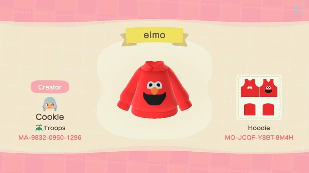 Animal Crossing Design Code: MO-JCQF-Y8BT-8M4H elmo