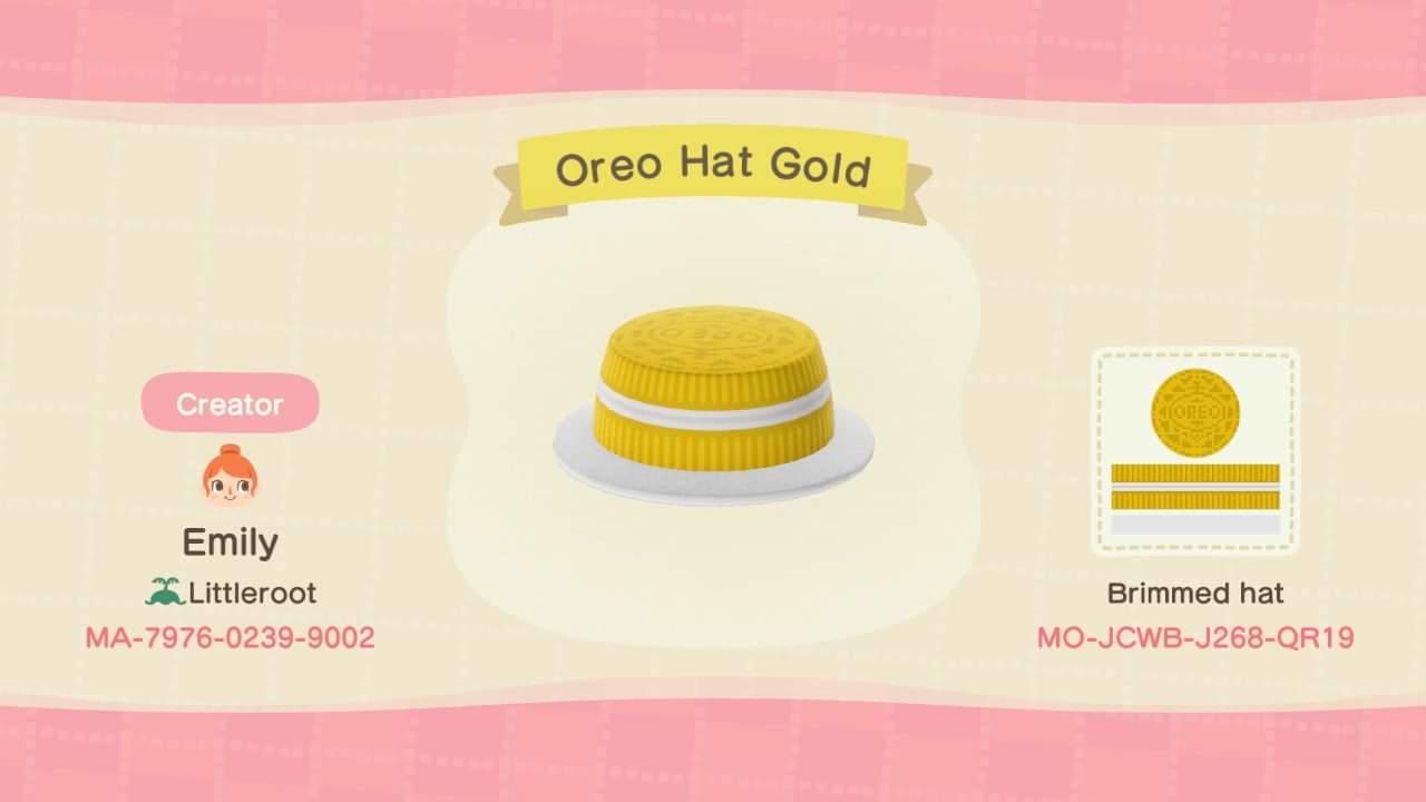 Animal Crossing Design Code: MO-JCWB-J268-QR19 Oreo Hat Gold