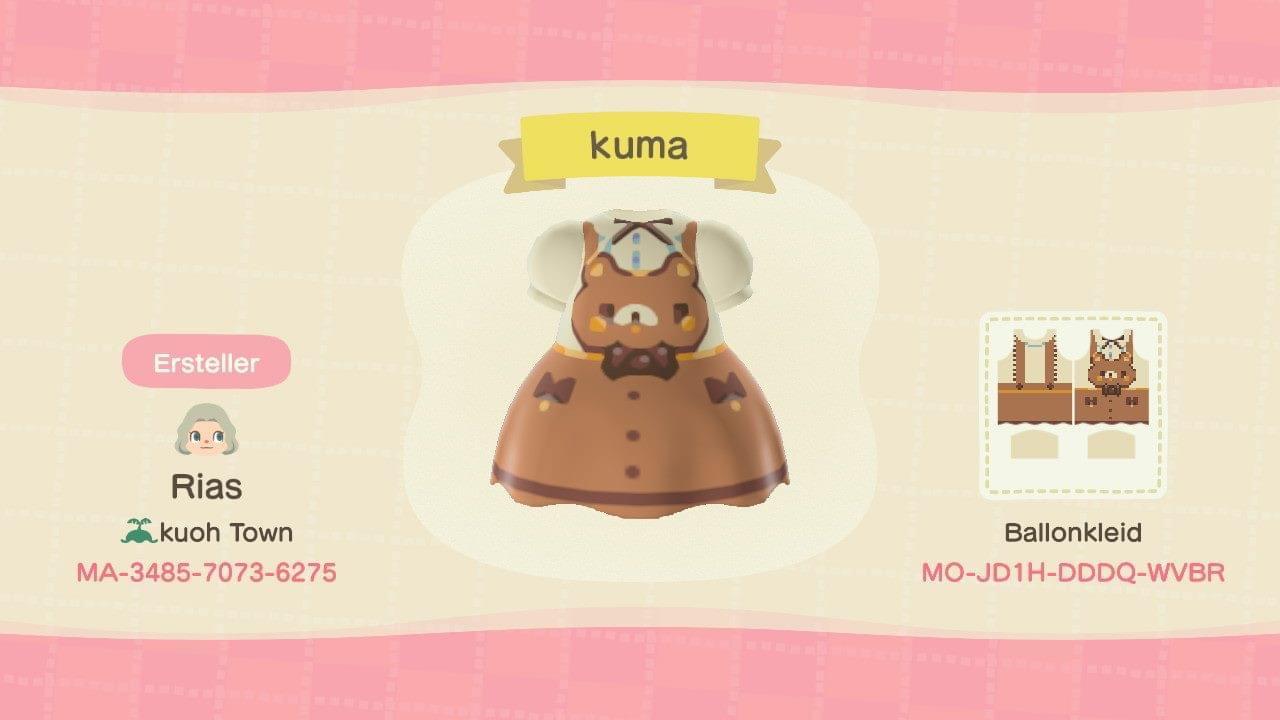 Animal Crossing Design Code: MO-JD1H-DDDQ-WVBR Kuma