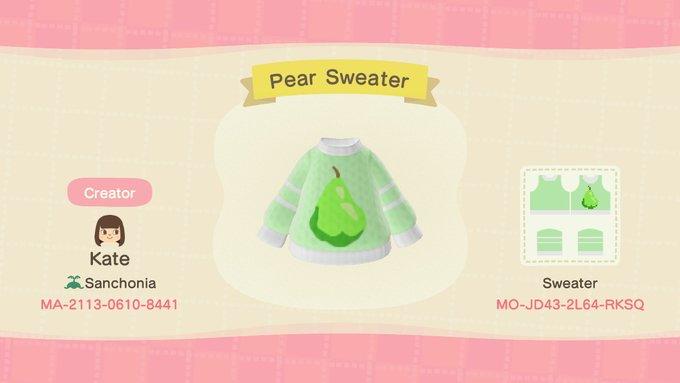 Animal Crossing Design Code: MO-JD43-2L64-RKSQ Pear Sweater