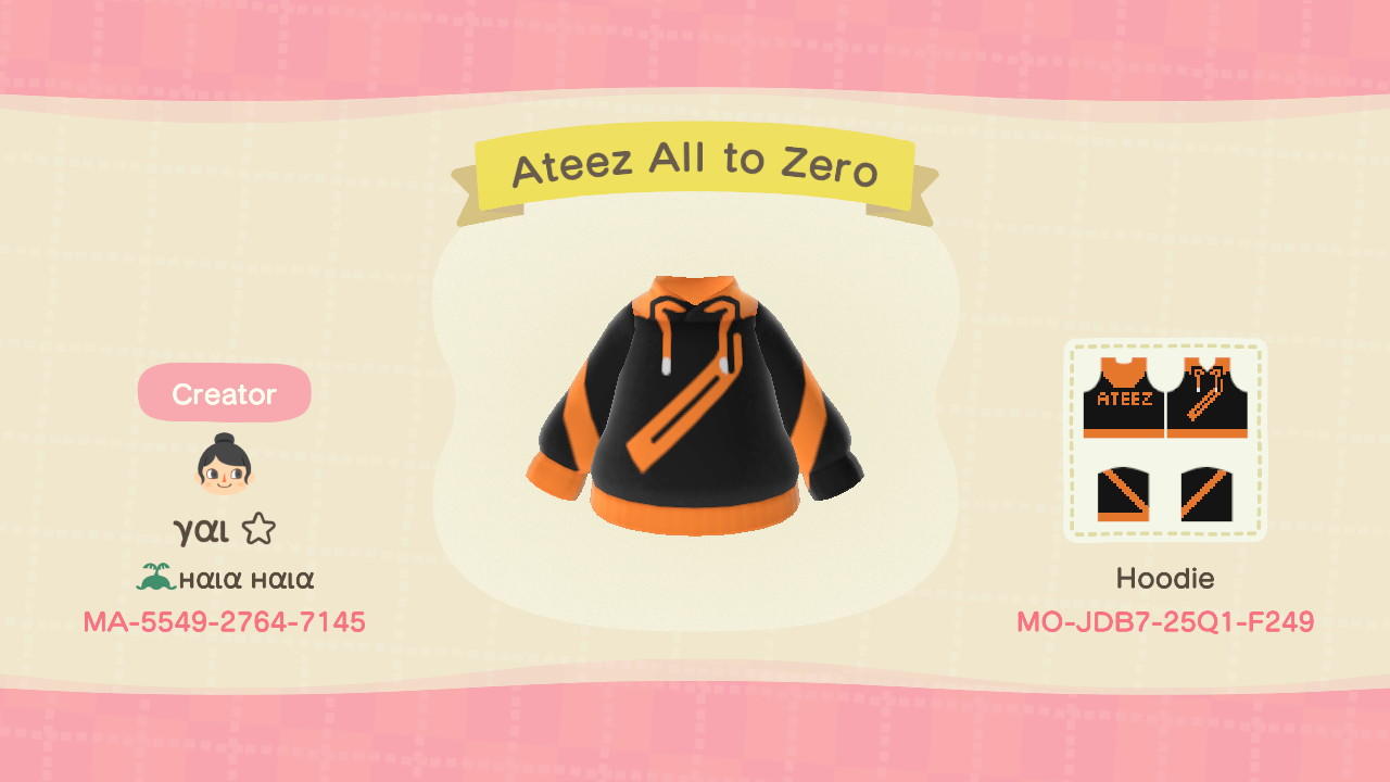 Animal Crossing Design Code: MO-JDB7-25Q1-F249 Ateez All to Zero
