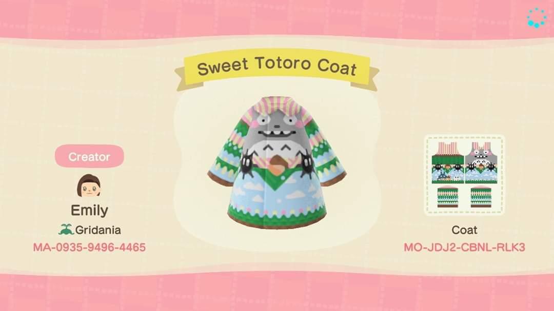 Animal Crossing Design Code: MO-JDJ2-CBNL-RLK3 Sweet Totoro Coat