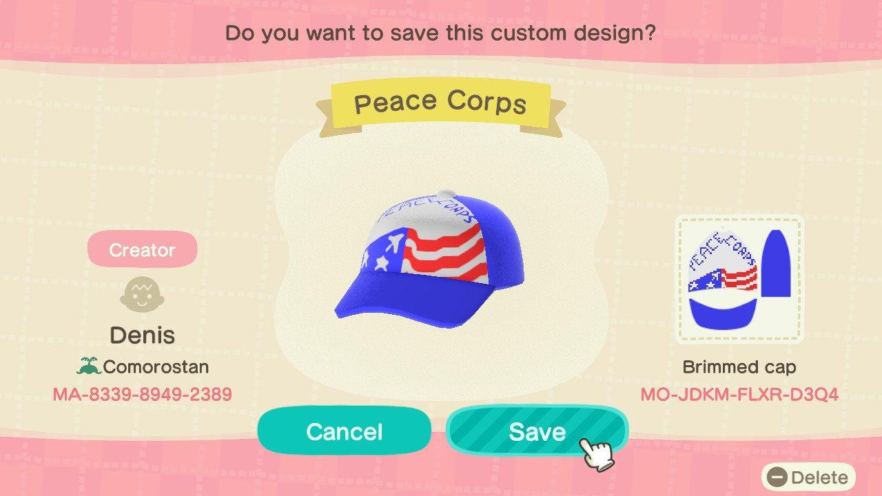 Animal Crossing Design Code: MO-JDKM-FLXR-D3Q4 Peace Corps