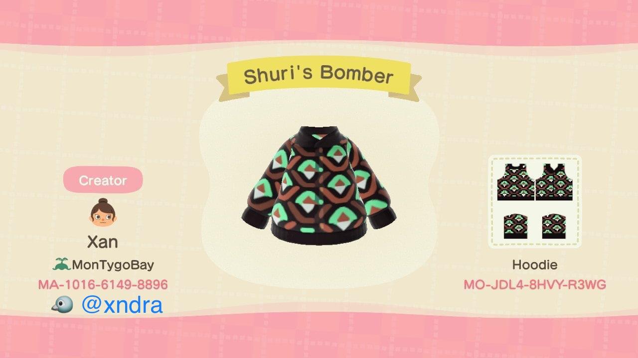 Animal Crossing Design Code: MO-JDL4-8HVY-R3WG Shuri’s Bomber