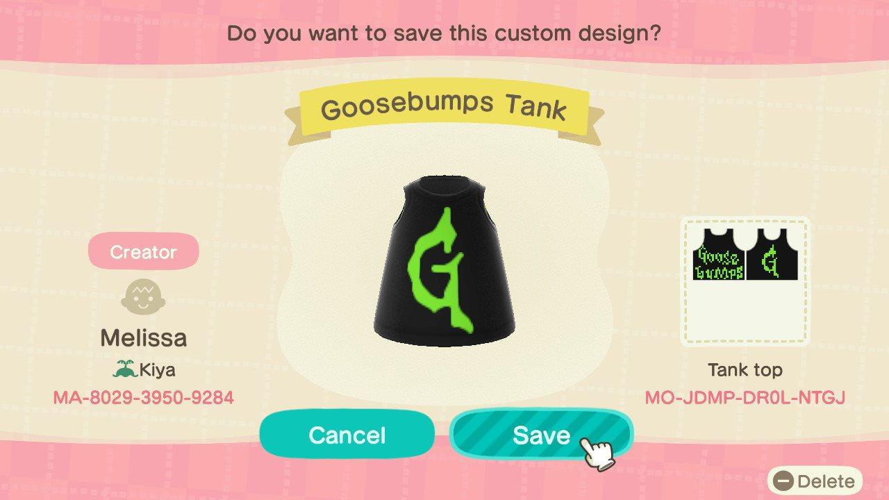 Animal Crossing Design Code: MO-JDMP-DR0L-NTGJ Goosebumps Tank