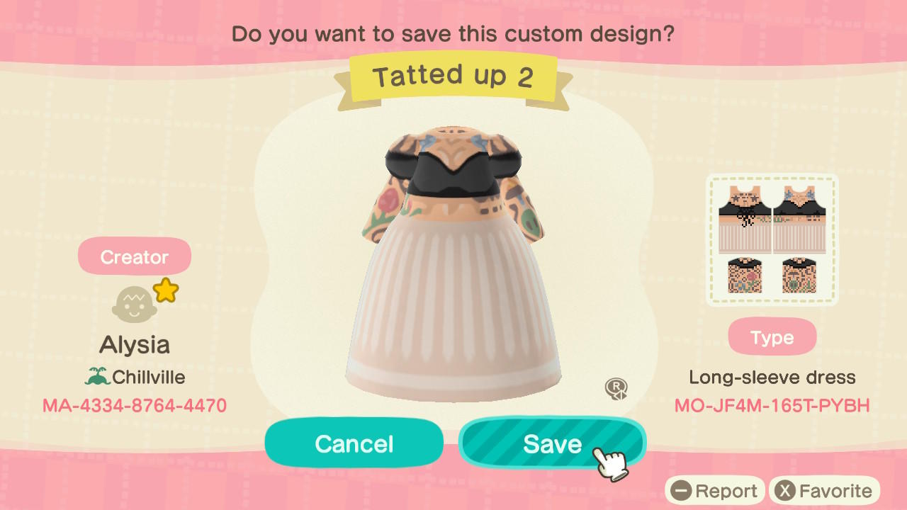 Animal Crossing Design Code: MO-JF4M-165T-PYBH Tatted Up 2
