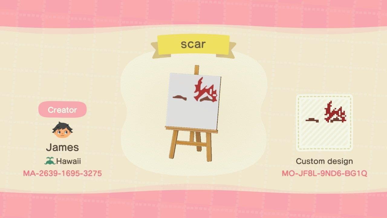 Animal Crossing Design Code: MO-JF8L-9ND6-BG1Q Scar