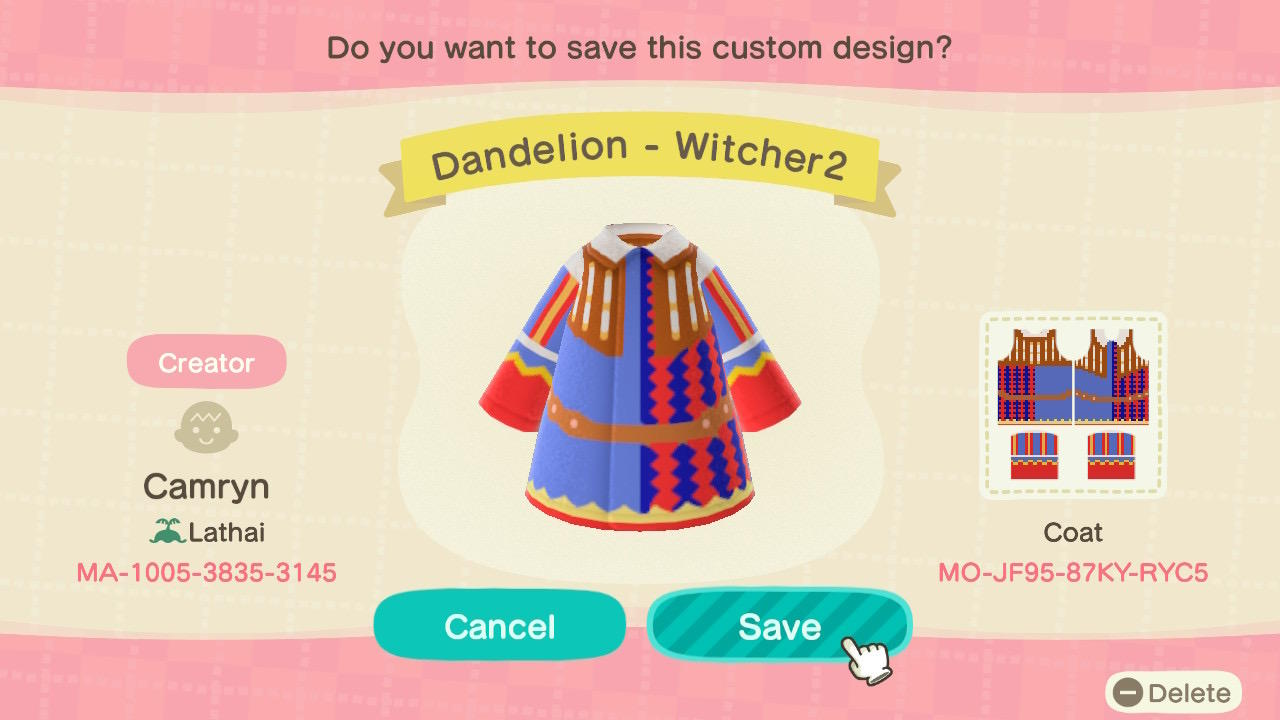 Animal Crossing Design Code: MO-JF95-87KY-RYC5 Dandelion - Witcher2