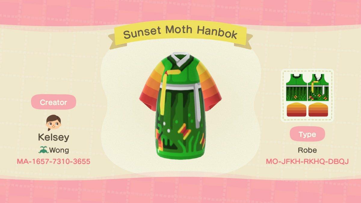 Animal Crossing Design Code: MO-JFKH-RKHQ-DBQJ Sunset Moth Hanbok