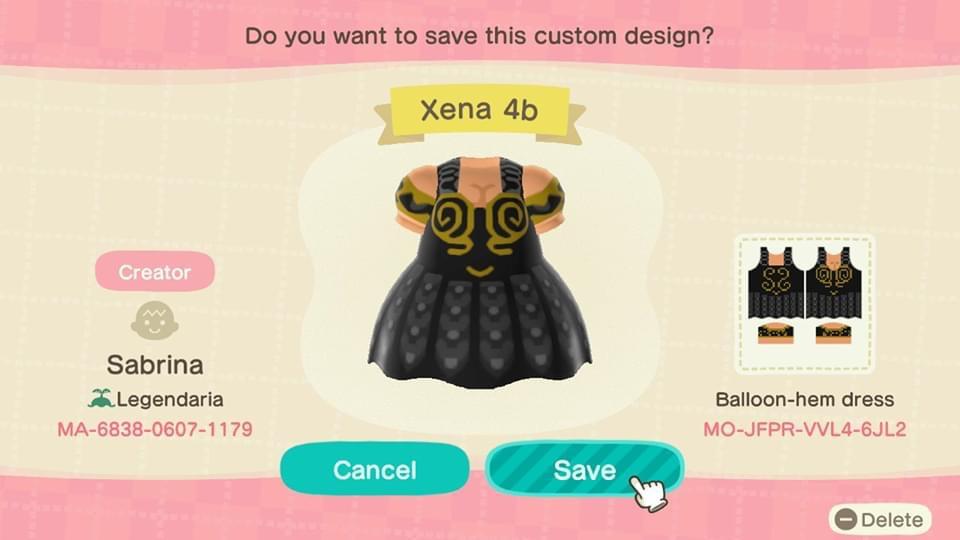 Animal Crossing Design Code: MO-JFPR-VVL4-6JL2 Xena warrior princes
