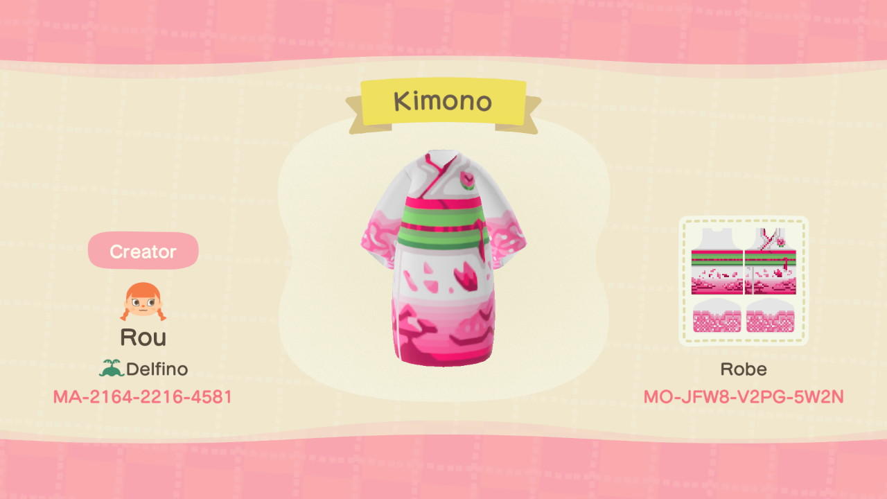 Animal Crossing Design Code: MO-JFW8-V2PG-5W2N Sakura Fields Kimono