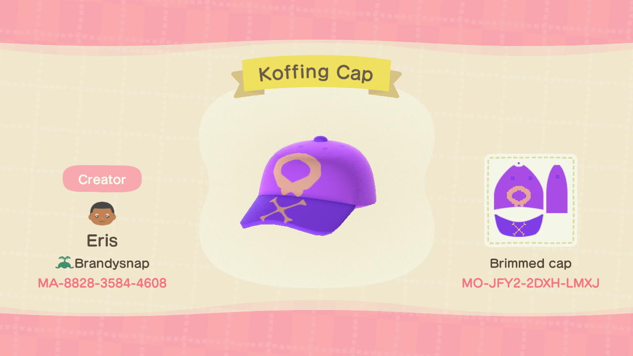 Animal Crossing Design Code: MO-JFY2-2DXH-LMXJ Koffing Cap