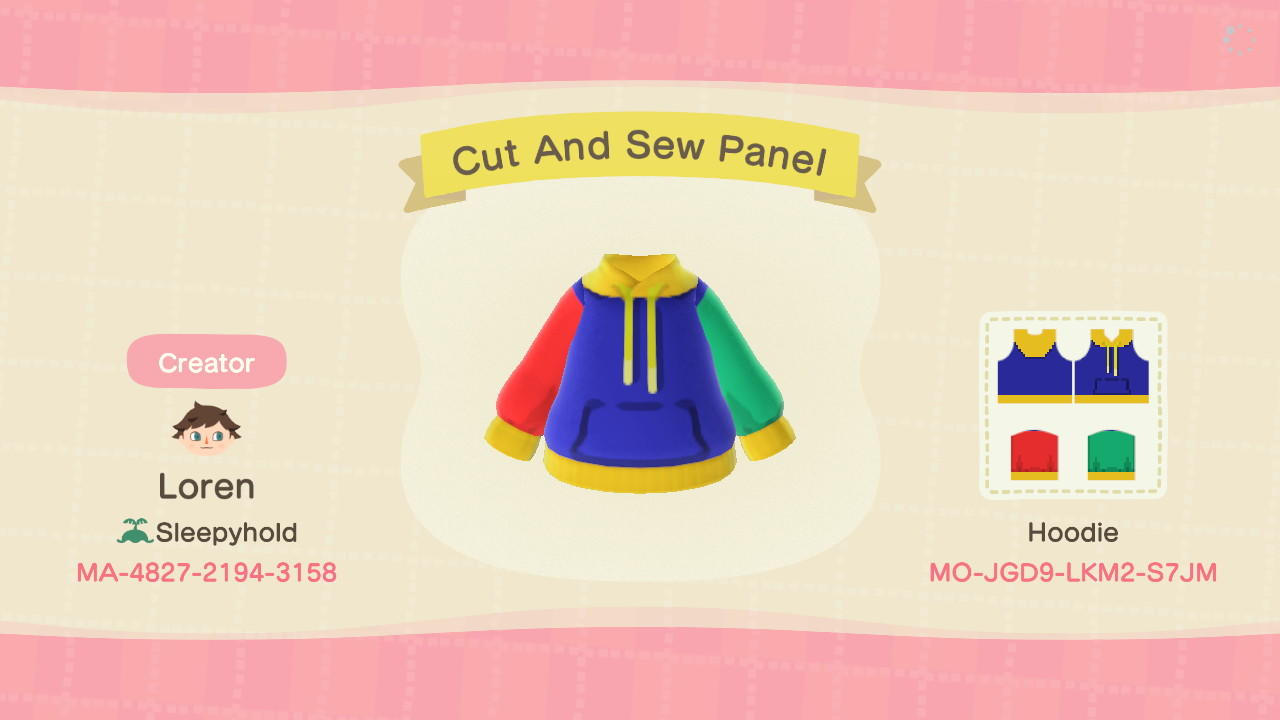 Animal Crossing Design Code: MO-JGD9-LKM2-S7JM Cut and Sew Panel