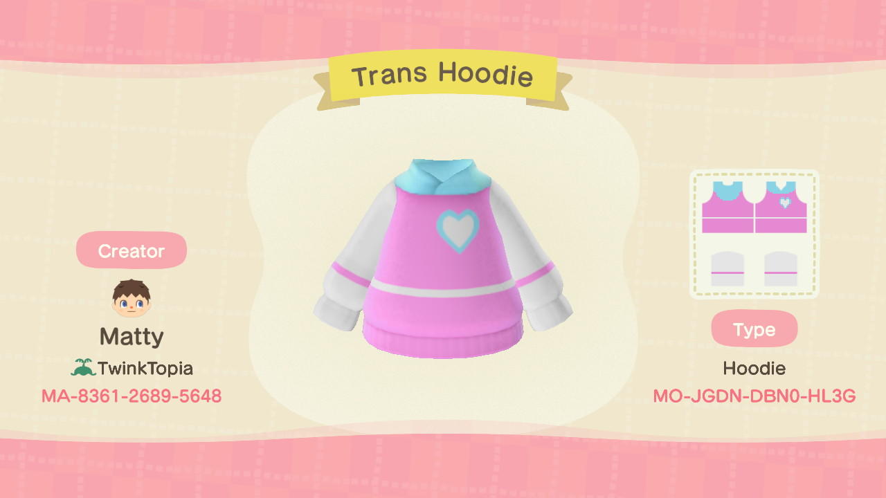 Animal Crossing Design Code: MO-JGDN-DBN0-HL3G Trans Hoodie