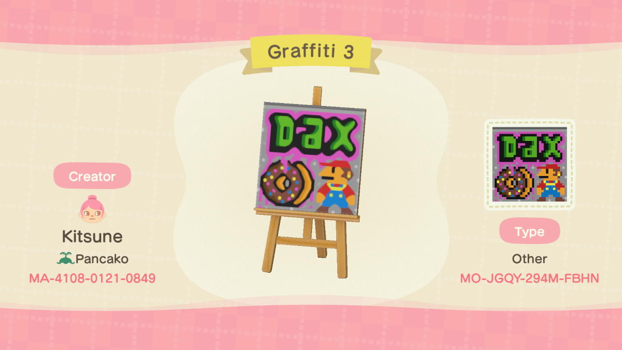 Animal Crossing Design Code: MO-JGQY-294M-FBHN Graffiti 3