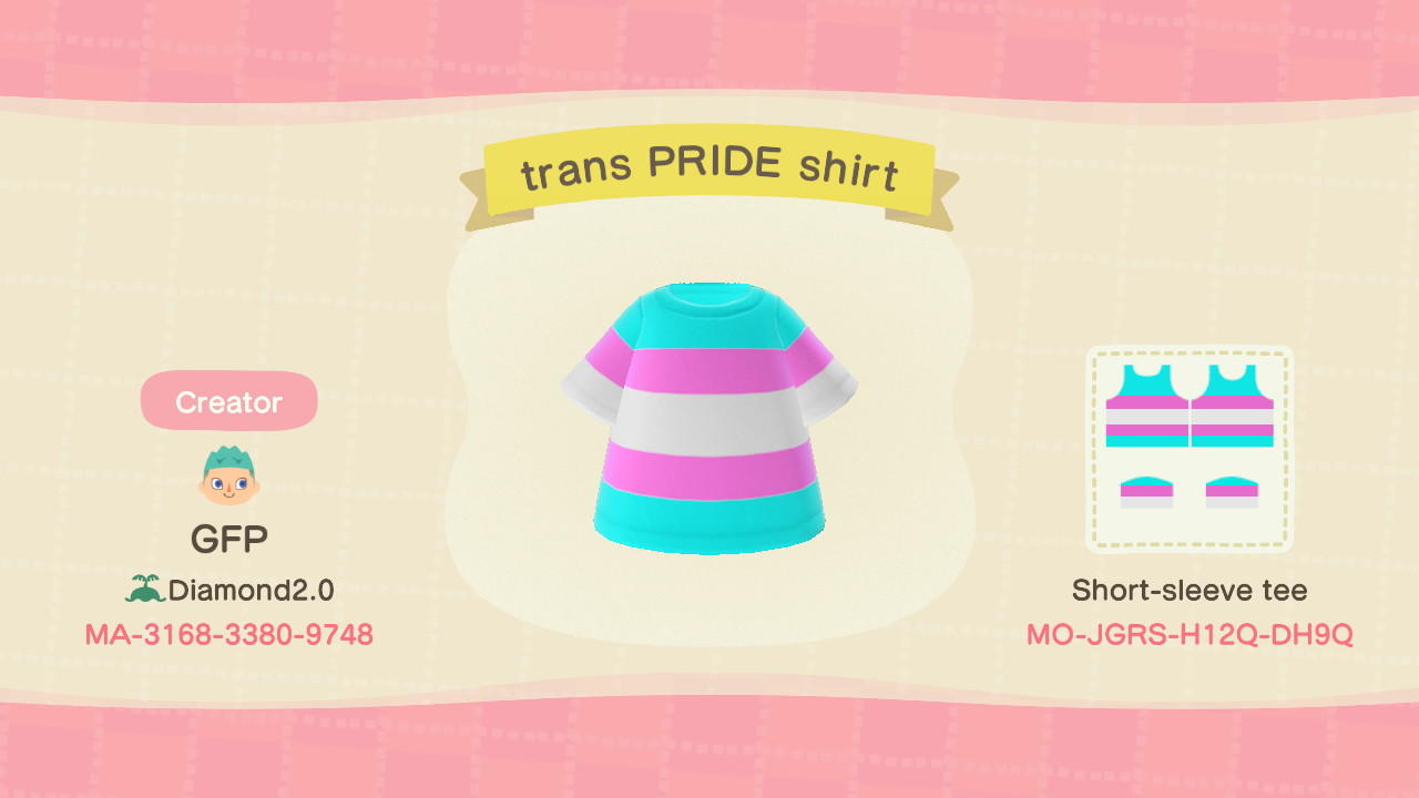 Animal Crossing Design Code: MO-JGRS-H12Q-DH9Q trans PRIDE shirt