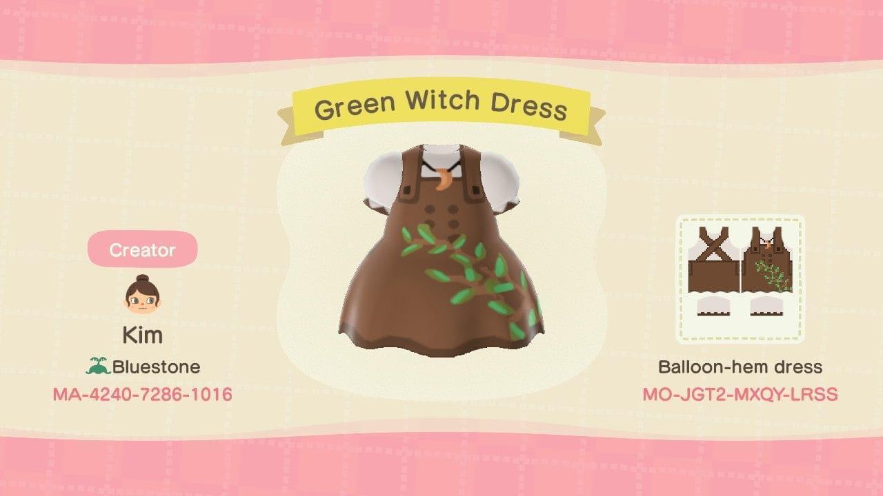 Animal Crossing Design Code: MO-JGT2-MXQY-LRSS Green Witch Dress