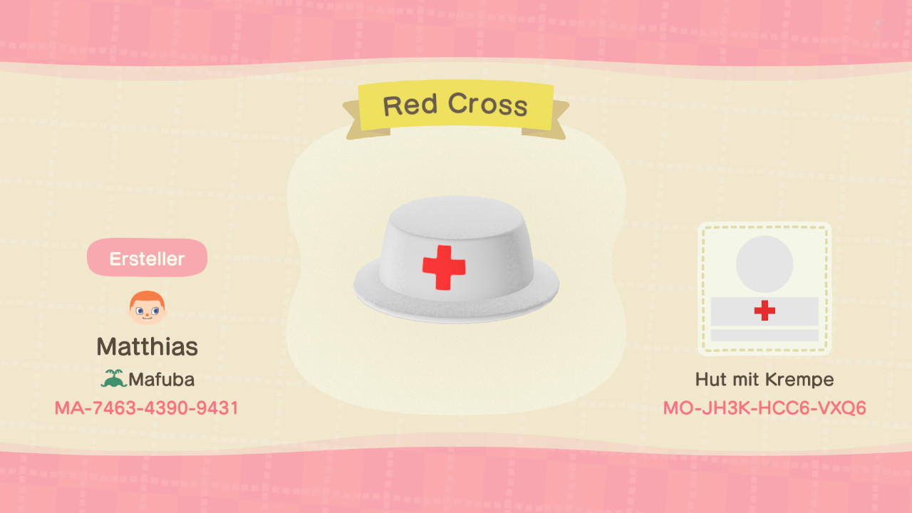 Animal Crossing Design Code: MO-JH3K-HCC6-VXQ6 Red Cross