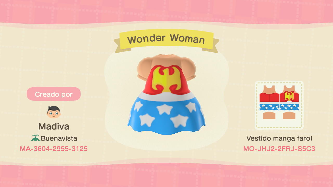 Animal Crossing Design Code: MO-JHJ2-2FRJ-S5C3 Classic Wonder Woman