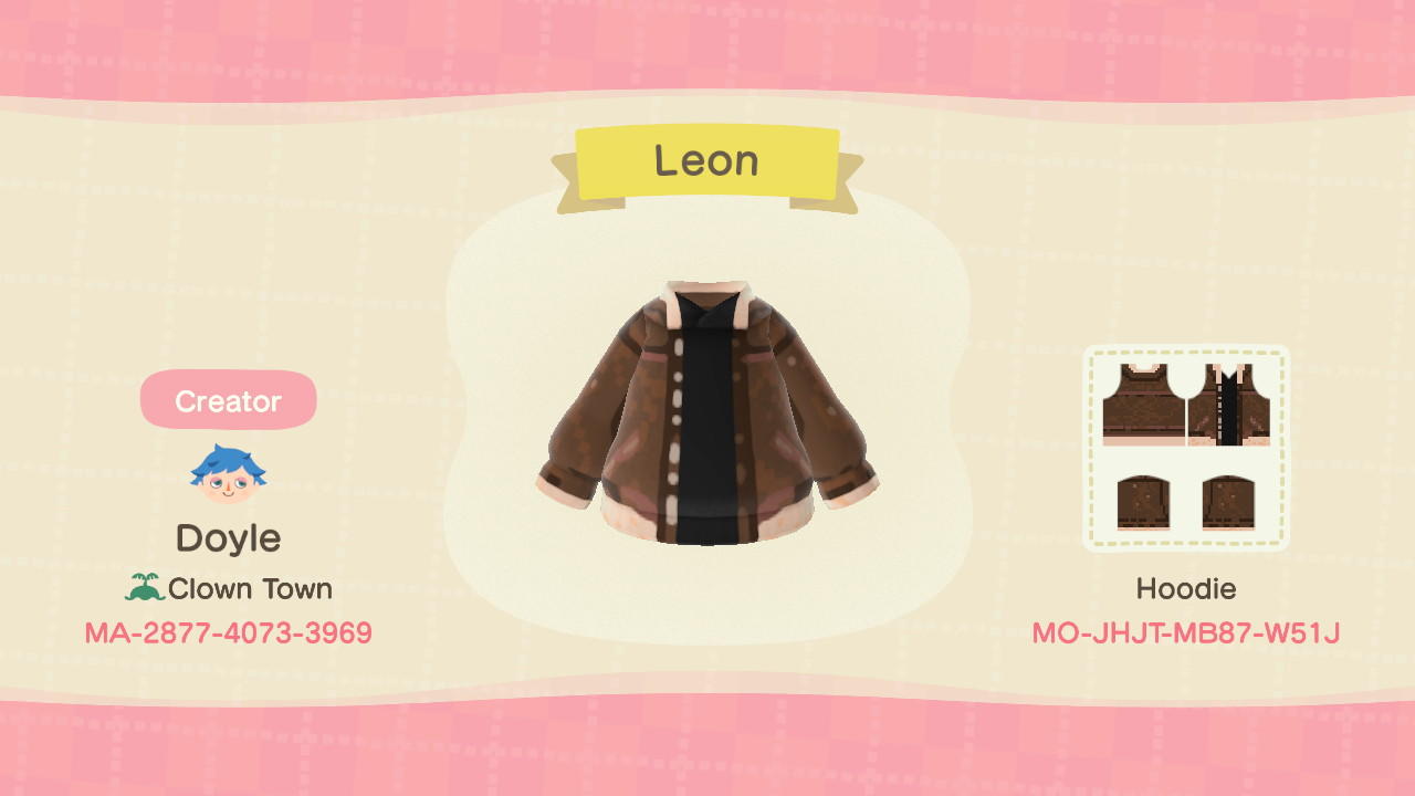 Animal Crossing Design Code: MO-JHJT-MB87-W51J Leon Kennedy