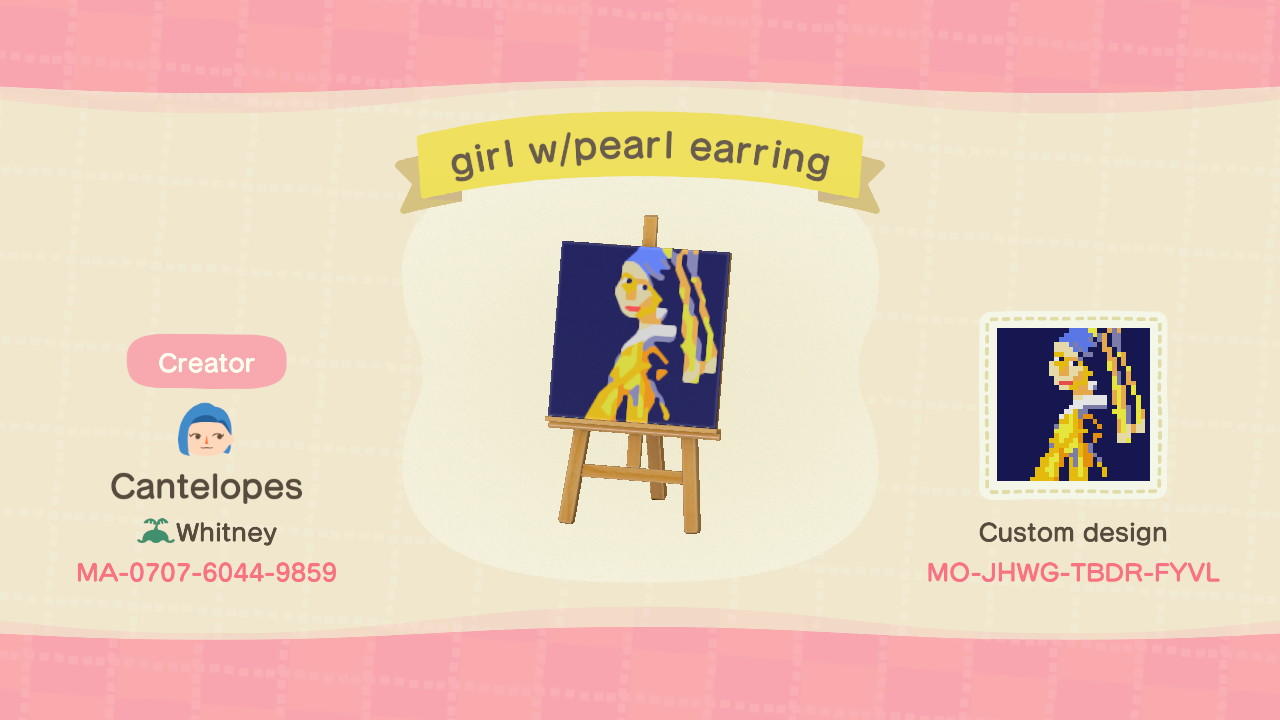 Animal Crossing Design Code: MO-JHWG-TBDR-FYVL girl w/pearl earring