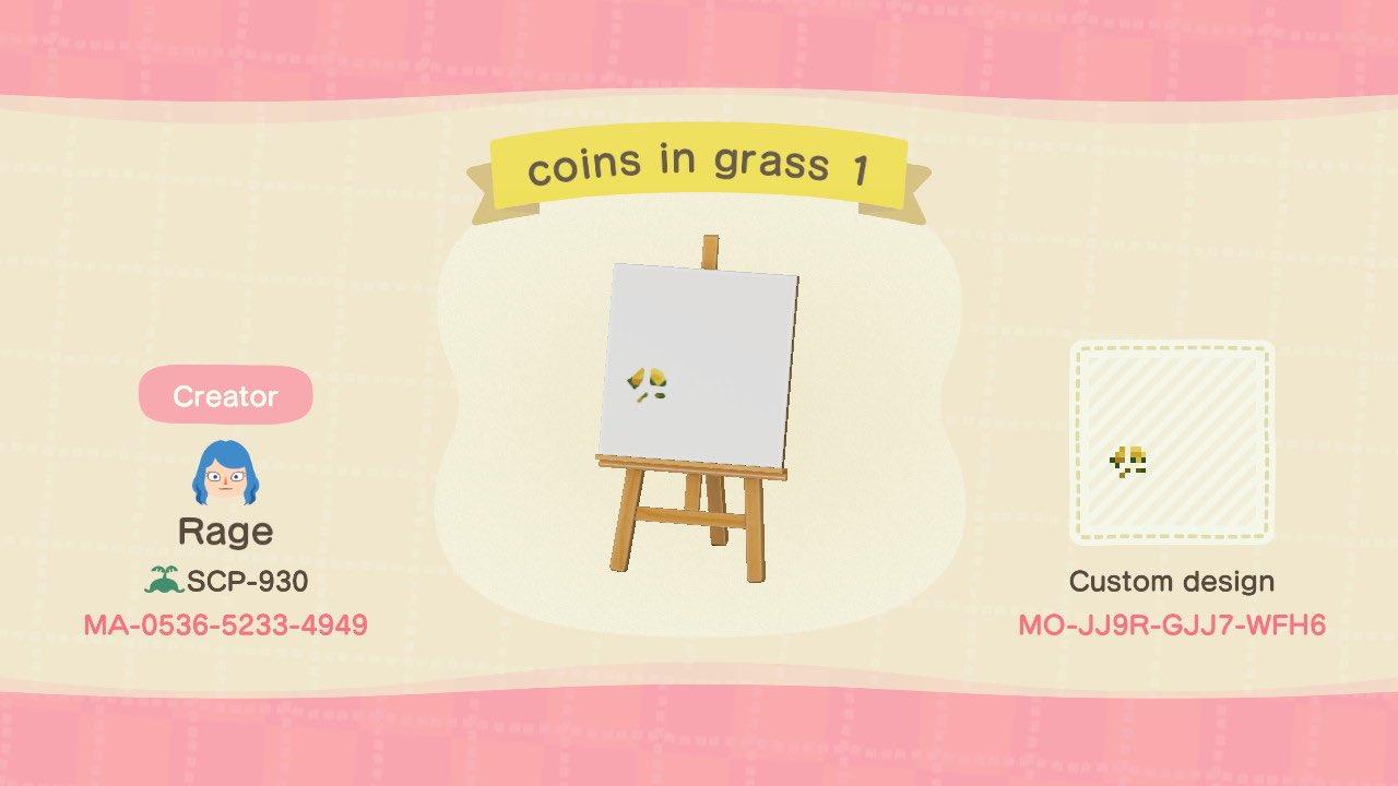 Animal Crossing Design Code: MO-JJ9R-GJJ7-WFH6 coins in grass 1