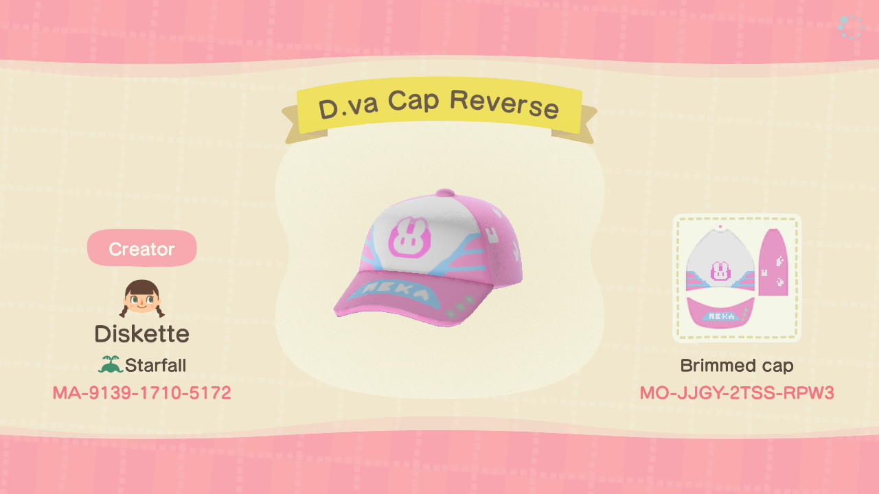 Animal Crossing Design Code: MO-JJGY-2TSS-RPW3 D.va Cap Reverse