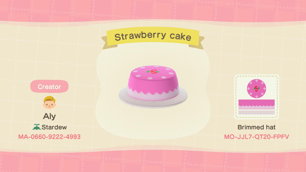 Animal Crossing Design Code: MO-JJL7-QT20-FPFV Strawberry cake