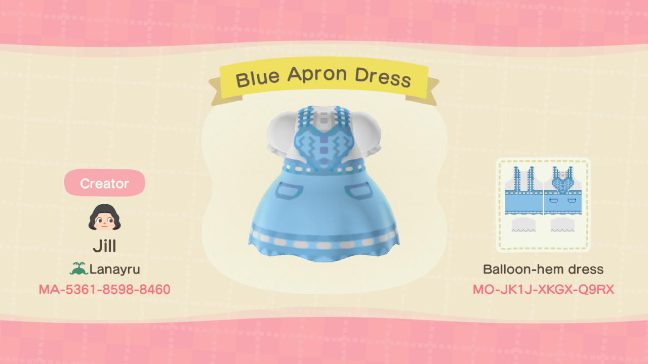 Animal Crossing Design Code: MO-JK1J-XKGX-Q9RX Blue Apron Dress