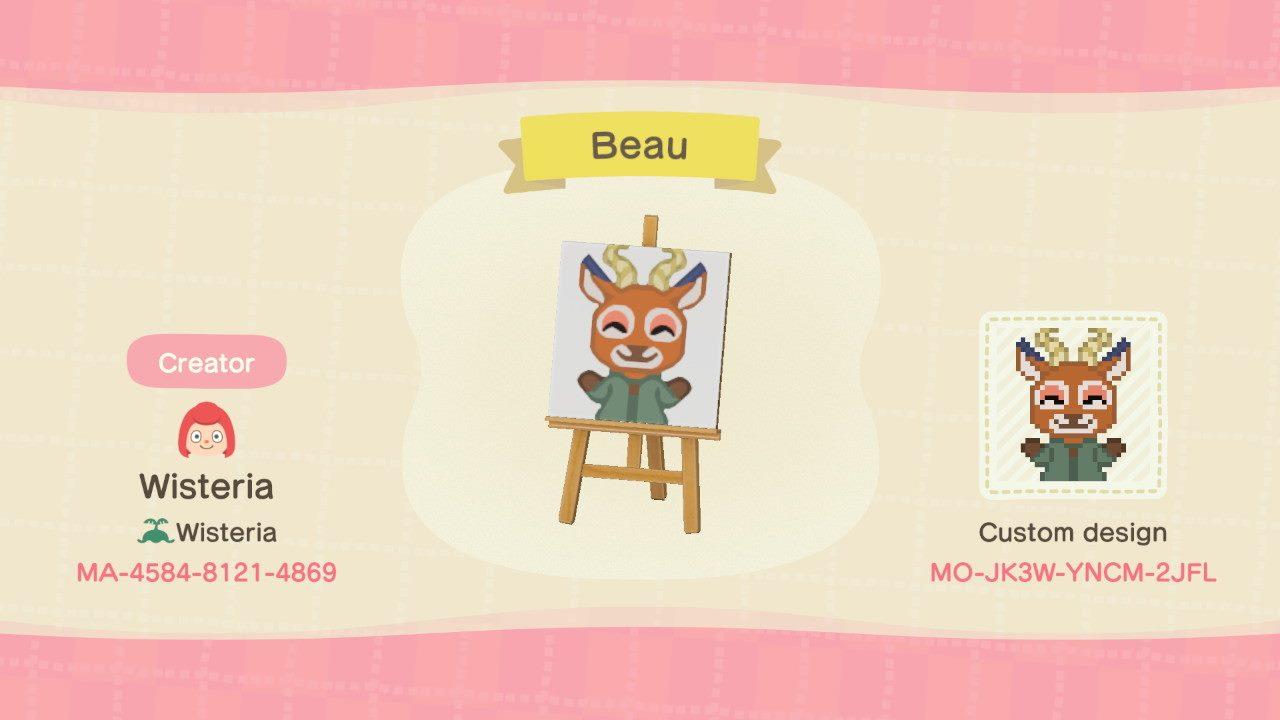 Animal Crossing Design Code: MO-JK3W-YNCM-2JFL Beau