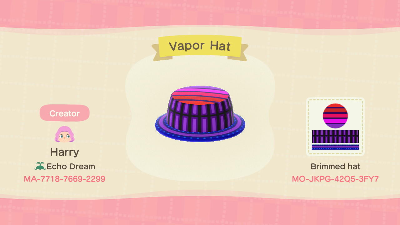 Animal Crossing Design Code: MO-JKPG-42Q5-3FY7 Vapor Hat