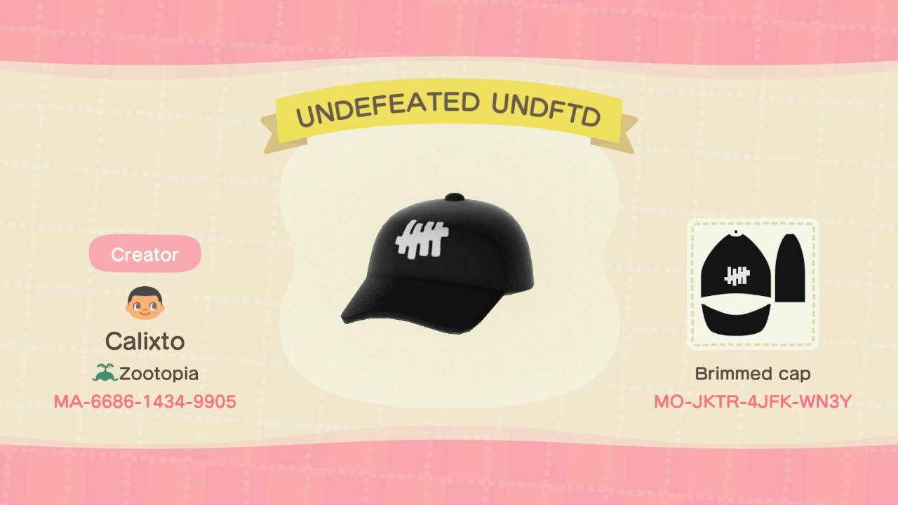 Animal Crossing Design Code: MO-JKTR-4JFK-WN3Y UNDFTD UNDEFEATED