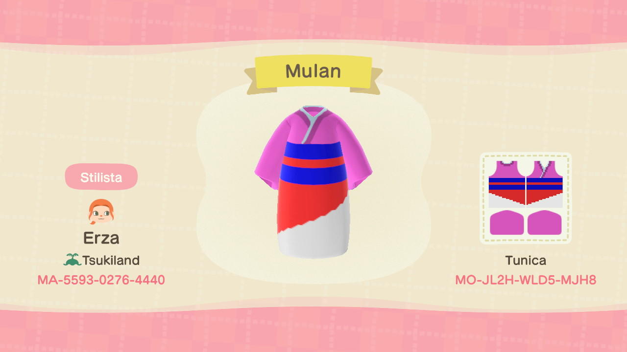 Animal Crossing Design Code: MO-JL2H-WLD5-MJH8 Mulan