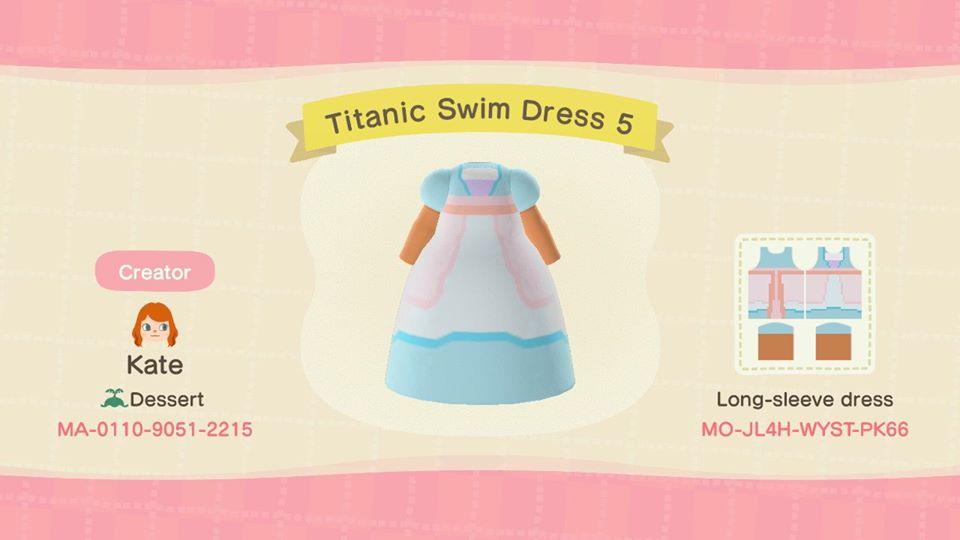Animal Crossing Design Code: MO-JL4H-WYST-PK66 Titanic Swim Dress 5