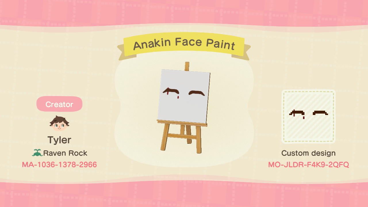 Animal Crossing Design Code: MO-JLDR-F4K9-2QFQ Anakin Face Paint