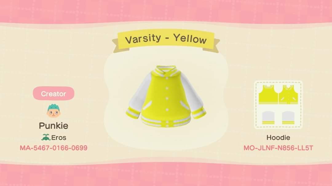 Animal Crossing Design Code: MO-JLNF-N856-LL5T Varsity - Yellow