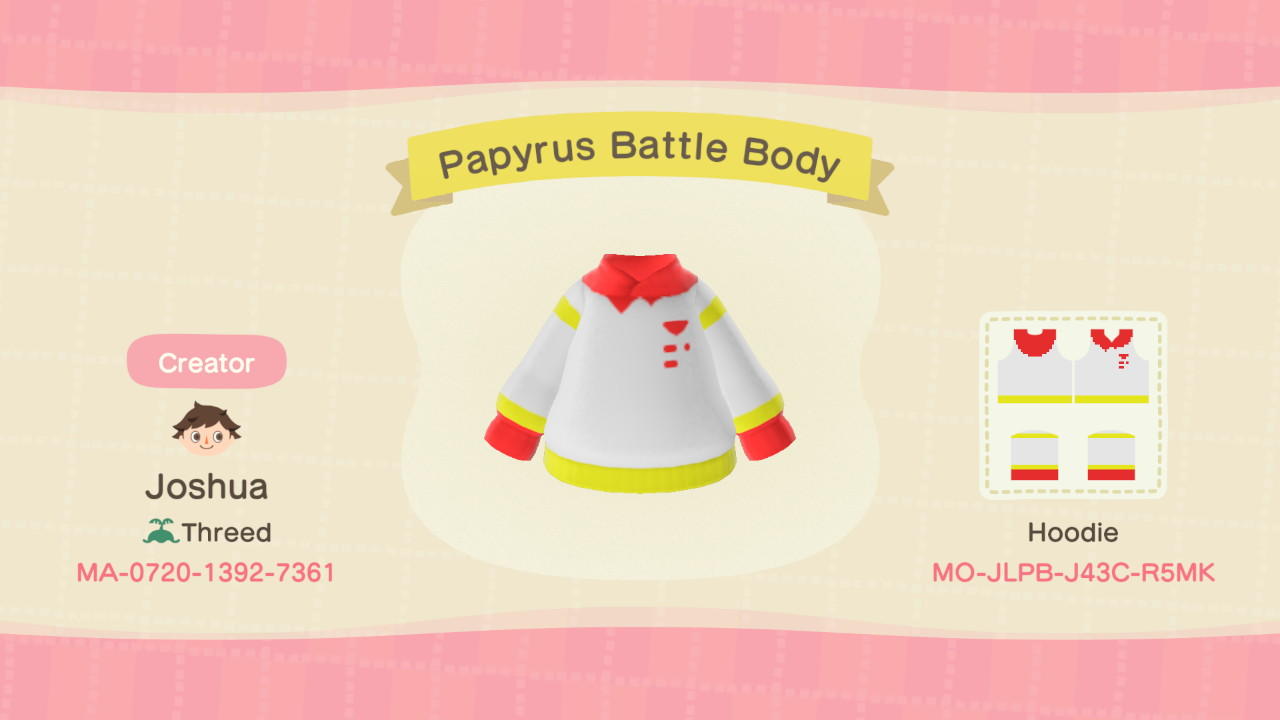 Animal Crossing Design Code: MO-JLPB-J43C-R5MK Papyrus Battle Body