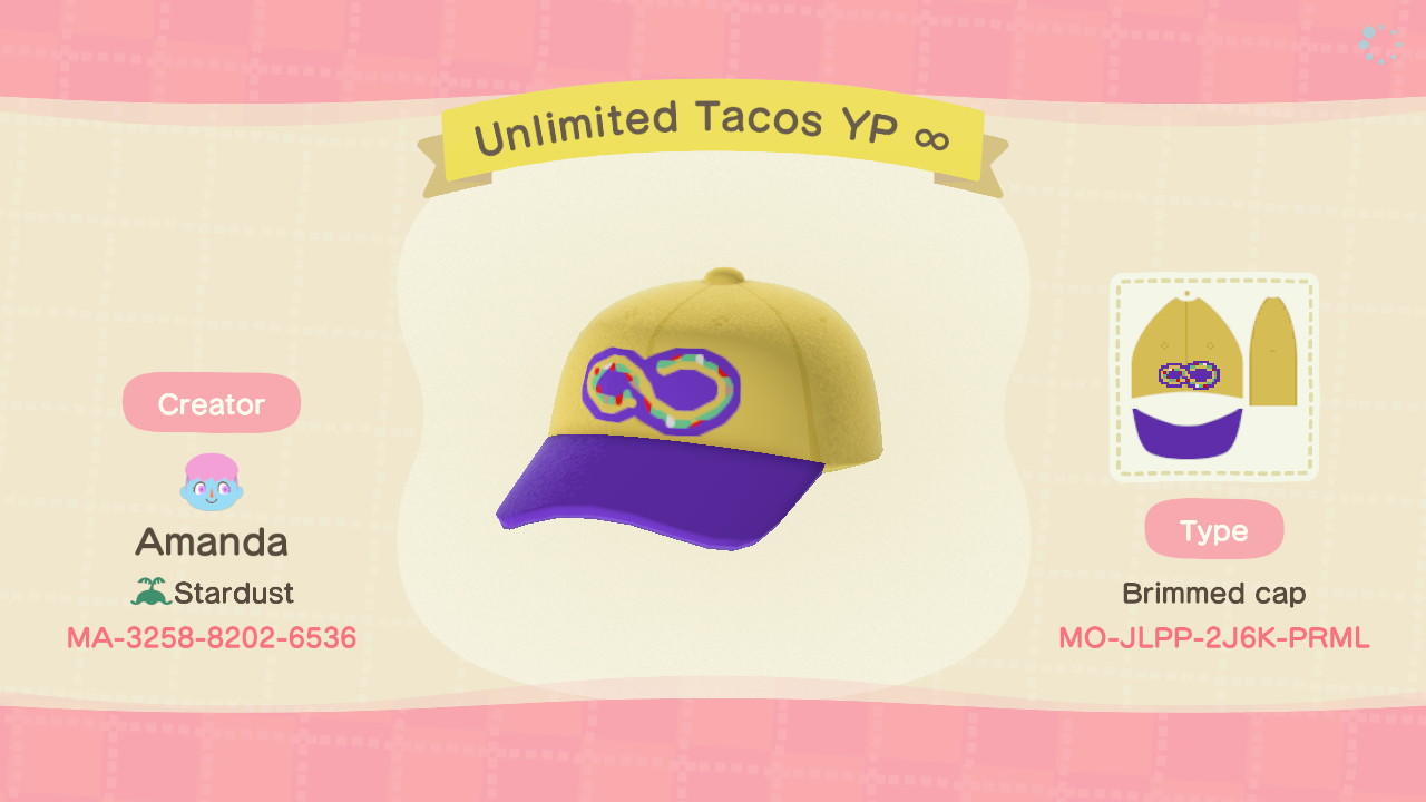 Animal Crossing Design Code: MO-JLPP-2J6K-PRML Unlimited Tacos YP