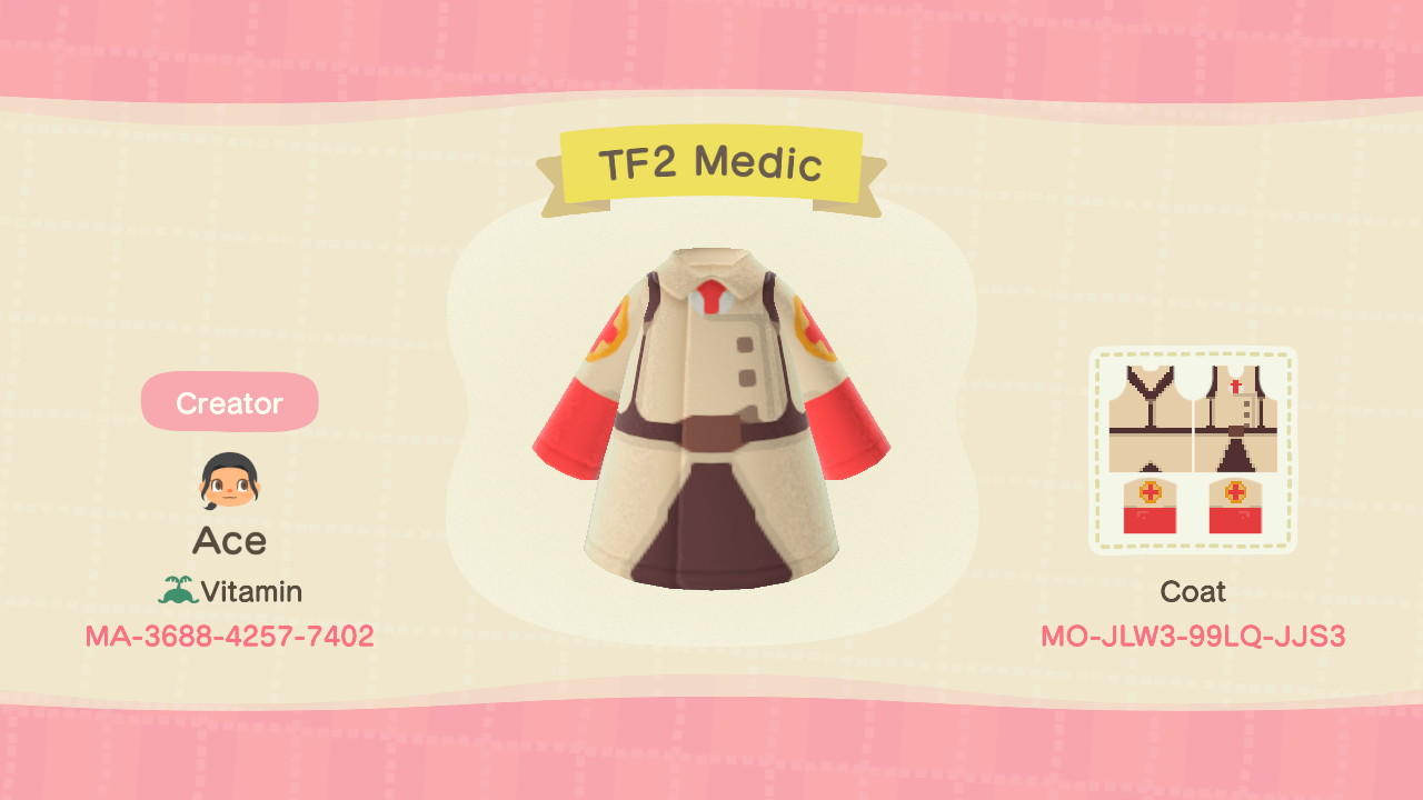 Animal Crossing Design Code: MO-JLW3-99LQ-JJS3 TF2 Medic