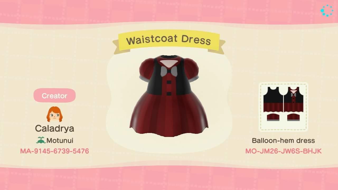 Animal Crossing Design Code: MO-JM26-JW6S-BHJK Red Waistcoat Dress