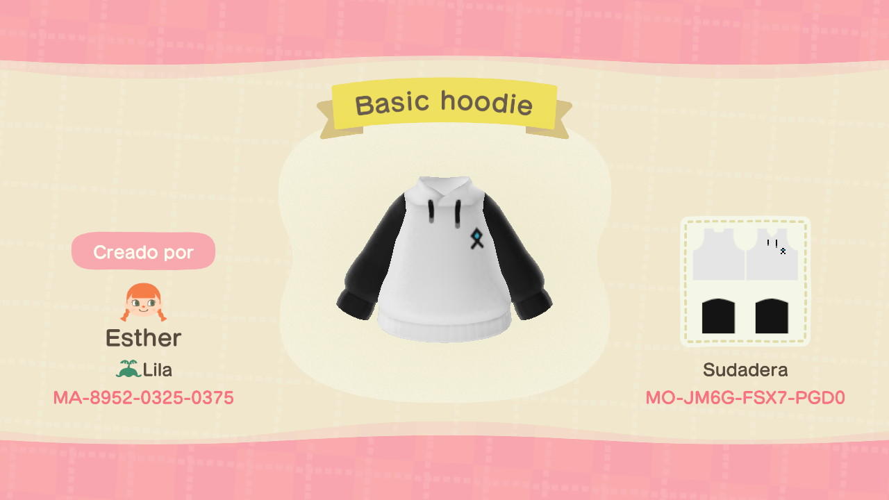 Animal Crossing Design Code: MO-JM6G-FSX7-PGD0 Basic Hoodie